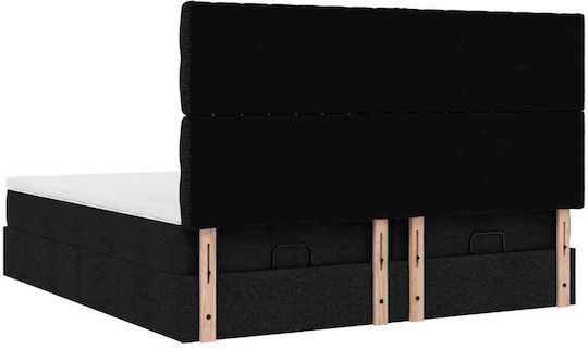 Doppelbett Beziehen Mit Stoff Schwarz Mit Lattenrost & Matratze 160x200cm