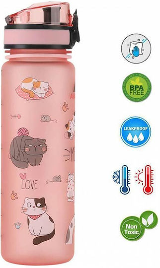 AlpinPro Flamingo Meow Kinderflasche Kunststoff mit Strohhalm Auslaufsicher Rosa 500ml