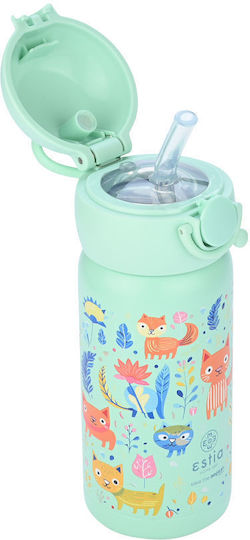 Estia Wonder Bottle Save the Aegean Kids Water Bottle Thermos Stainless Steel with Straw Non Spill Feline Foliage 350ml