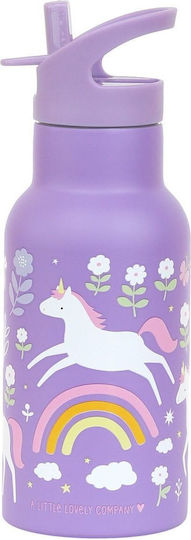 A Little Lovely Company Kids Water Bottle Thermos Unicorn Stainless Steel with Straw 350ml (Various Designs/Colours)