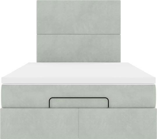 Double Upholstered Velvet Bed Light Gray with Slats and Mattress 120x190cm
