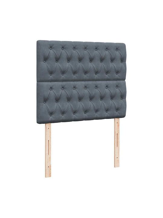 Pat Semi-dublu Tapițat cu Catifea Gri Închis cu Plăci și Saltea 120x190cm