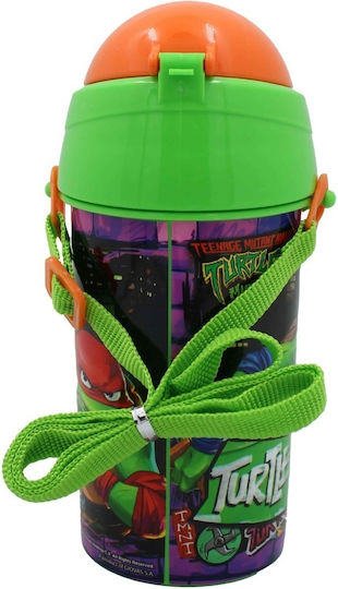 Gim Gim Teenage Mutant Ninja Turtles Plastic Kids Water Bottle with Straw Multicolour 500ml