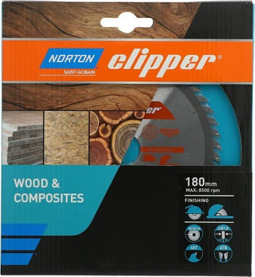 Norton Δίσκος Κοπής Ξύλου με 48 Δόντια 180mm