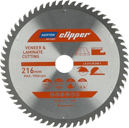 Norton Δίσκος Κοπής Ξύλου με 60 Δόντια 216mm