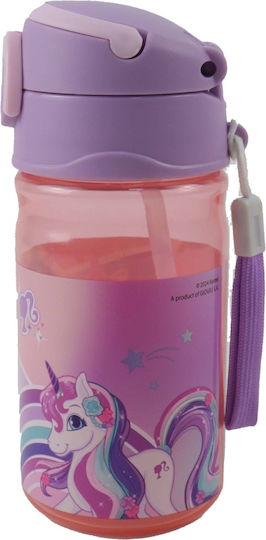 Gim Barbie Plastic Kids Water Bottle Barbie with Straw Pink 350ml