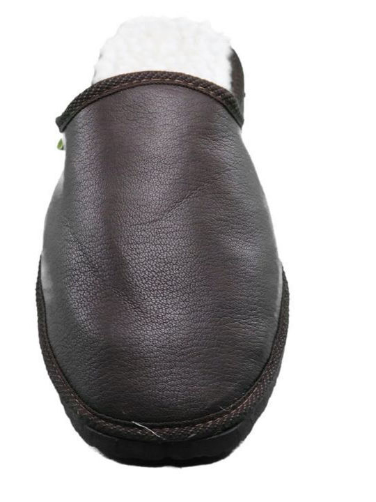 Men's Leather Slippers Brown