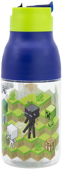 Stor Sticlă Pentru Copii Minecraft Din Plastic Cu Pai 420ml