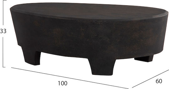 Oval Central Coffee Table Santorini Wooden Black W100xL60xH33cm