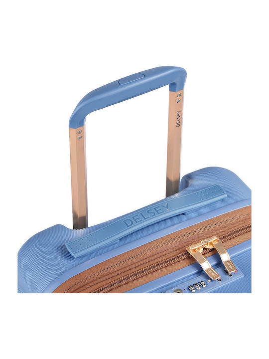 Delsey Sky Blue Hard Cabin Suitcase with 4 Wheels Height 55cm