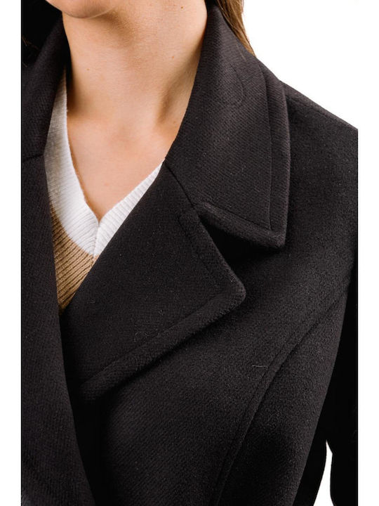 Damen black Kurzmantel mit Gürtel