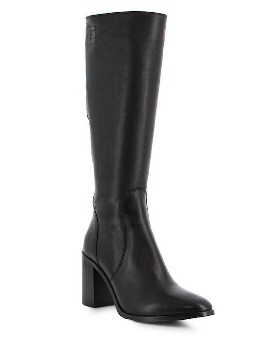 Leather High Heel Women's Boots with Zipper Black