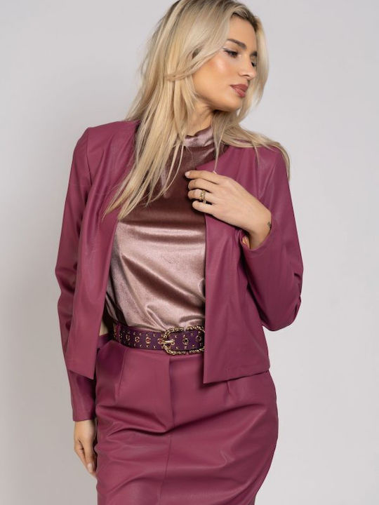 BelleFille Women's Leather Blazer Magenta