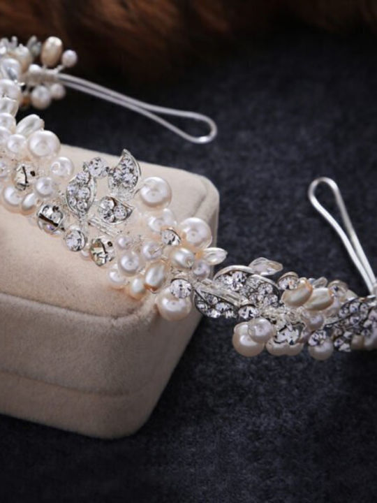 Rosarina Wedding Headpiece Ba22 Hair Jewelry Beads Pearls Silver Hrd-ba22