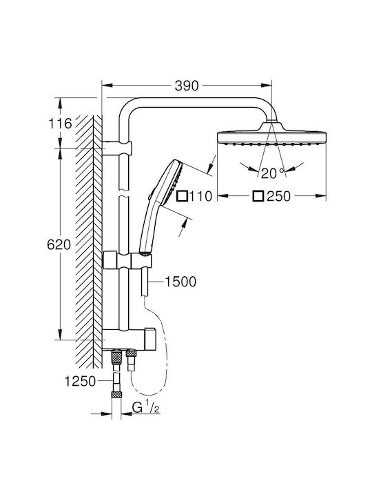 Grohe Στήλη Ντουζ χωρίς Μπαταρία 116cm Μαύρη