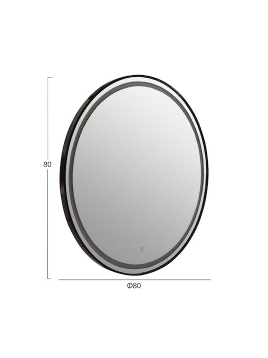 HomeMarkt Rounder Wall Mirror with Black Metallic Frame & LED Lighting Diameter 80cm 1pcs