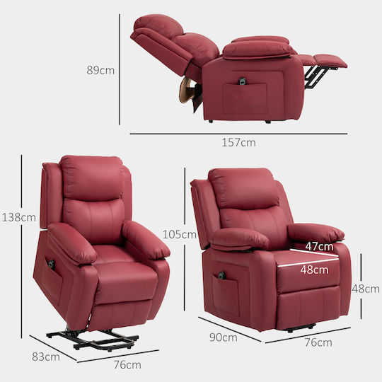 Relaxsessel mit Fußhocker aus Kunstleder Red 76x90x105cm