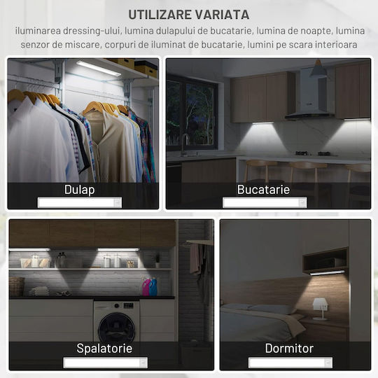 Lustră LED inteligentă cu senzor de mișcare Visionhub, reîncărcabilă USB, corp de iluminat fără fir, portabilă, cu baterie încorporată, suport magnetic, pentru dressinguri, dulapuri de bucătărie, băi, holuri, scări, 40 cm lungime, lumină rece argintie 6500K