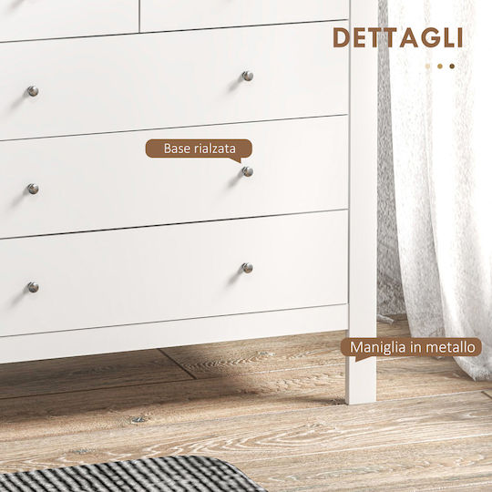 Wooden & Metallic Chest of Drawer with 5 Drawers White Wood 79x39.5x80.5cm