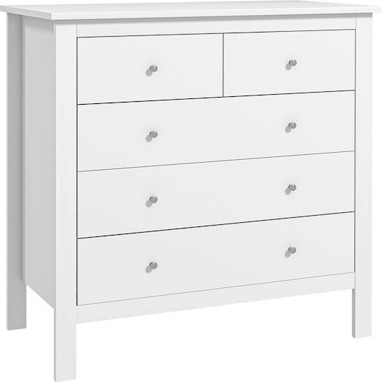 Wooden & Metallic Chest of Drawer with 5 Drawers White Wood 79x39.5x80.5cm