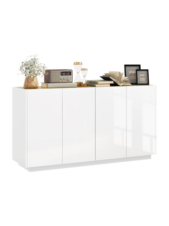 Homcom Modern Sideboard Cabinet 2 Doors Soft Close Adjustable Shelves 140x40x75cm White Glossy 83b-197v80wt