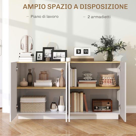 Homcom Moderner Sideboard-Schrank 2 Türen Soft-Close Verstellbare Regale 140x40x75cm Weiß Glänzend 83b-197v80wt