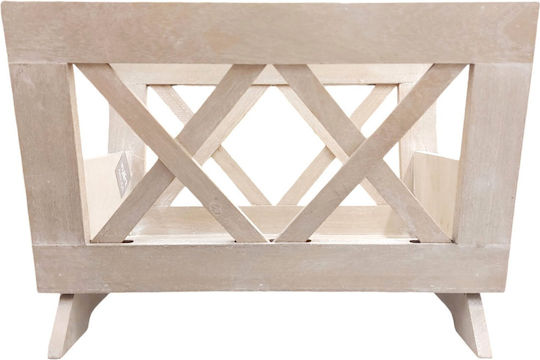 Ξύλινη Θήκη Περιοδικών Λευκή Μπεζ Le Monde 40x25x28cm
