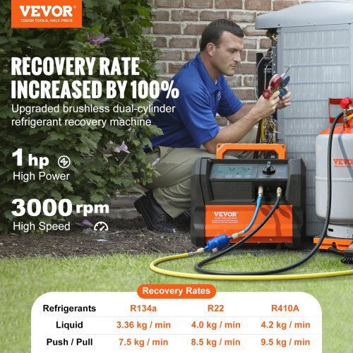 Vevor Преносима Машина за Възстановяване на Хладилен Агент 1 Hp Двоен Цилиндър
