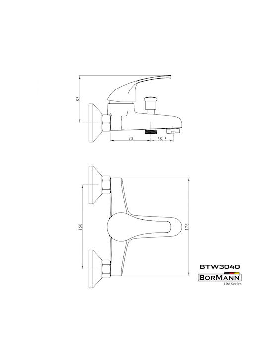 Bormann Elite BTW3040 Mixing Bathtub Shower Faucet Silver