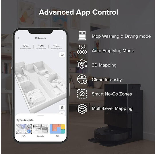 Roborock Qrevo MaxV Robot Vacuum Cleaner with Laser Mapping & 7000Pa Suction Power Black