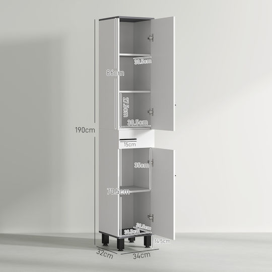 HomCom Badezimmersäule Boden H34xB32xH190cm Weiß