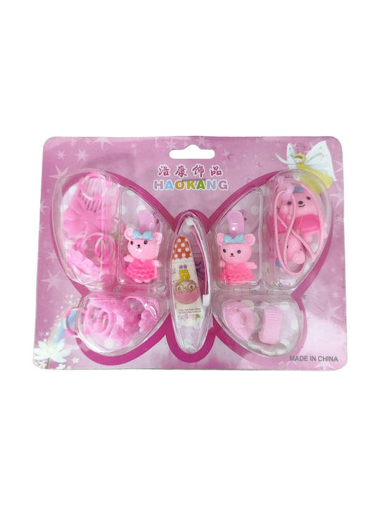 Set of Small Bear Hair Clips White Pink 0810011