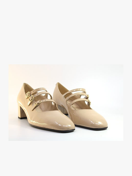 Fabio Rusconi Patent Leather Beige Low Heels with Strap