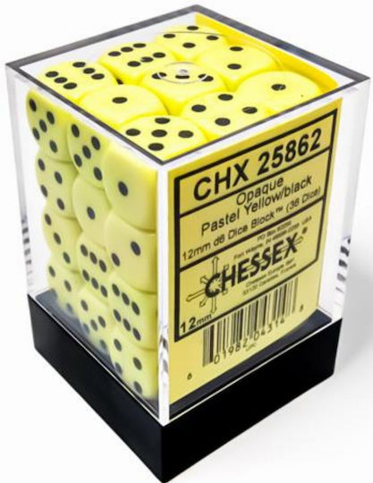 Chessex Block 36 Opaque 12mm D6 Dice Pastel Yellow Black