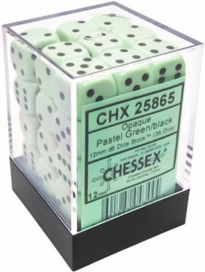 Chessex Block 36 Opaque 12mm D6 Dice Pastel Green Black