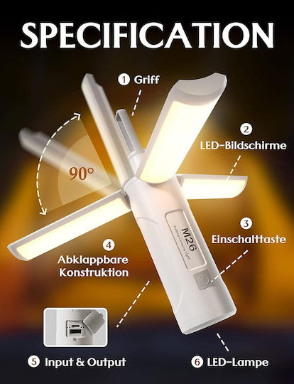 Led Laterne Wiederaufladbar für Camping mit Powerbank Weiß
