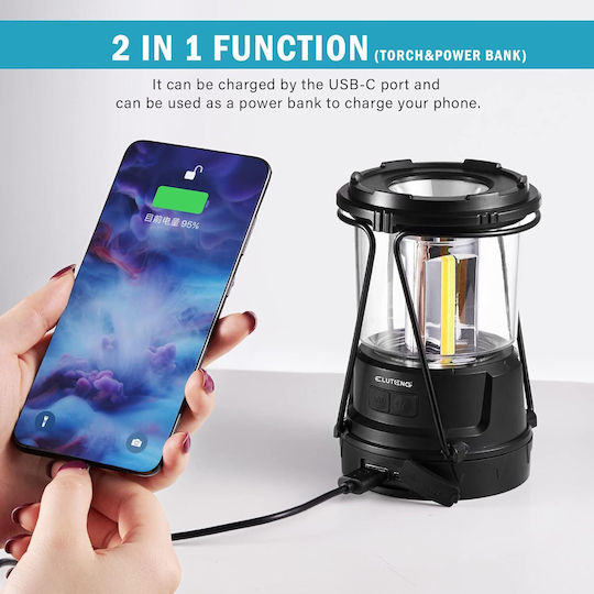 Eluteng Lanternă LED Solar Pentru Camping Waterproof Cu Lanternă Neagră
