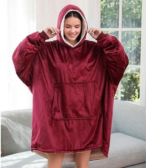 Ontel Huggle Plush Blanket Sherpa with Sleeves 70x90cm Red