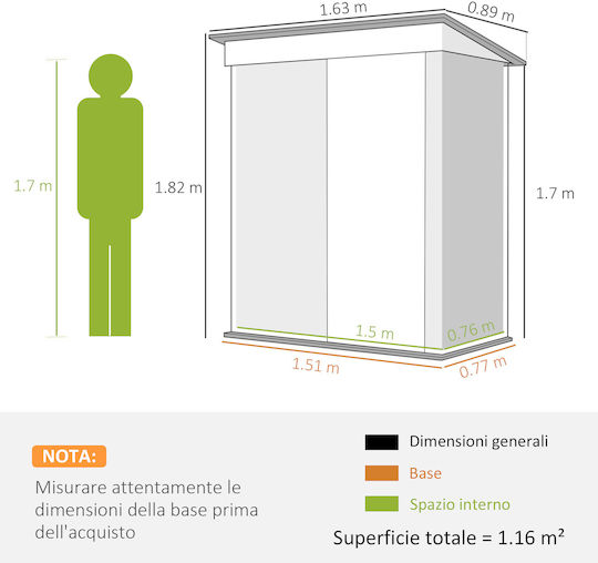 Depozit Metalic De Grădină Galvanizat Verde L1,63xLățime0,89xÎnălțime1,82m