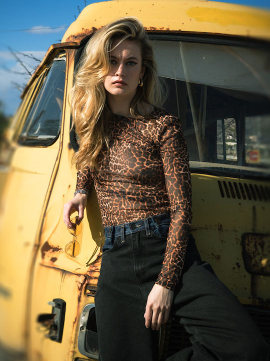 Bluza Damă Mânecă Lungă Model Animal Print Maro