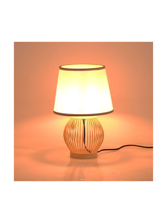 Inart Table Lamp for Socket E27 with White Shade and Beige Base 299-000028