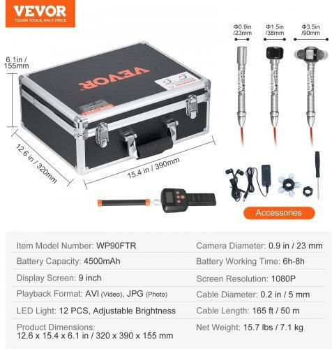 Vevor Camera Endoscopică cu Cablu 50m