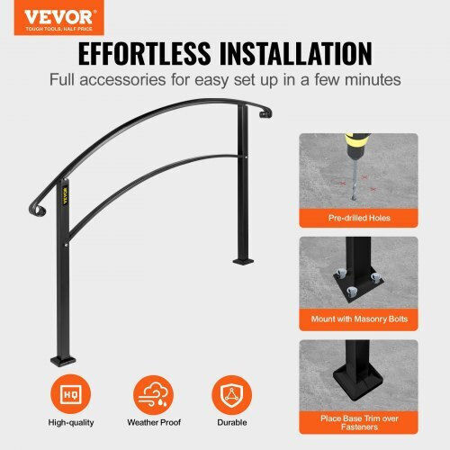 Balustradă Reglabilă din Fier Vevor 3ft pentru 3 Trepte Exterioare 3fthwtyfsblack001v0