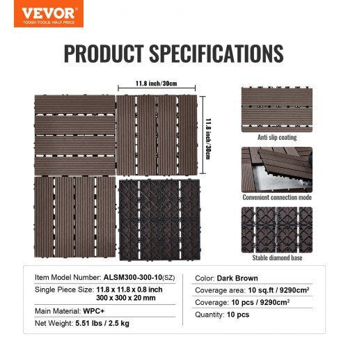 Vevor Πλακάκι για Δάπεδο Κήπου από Πλαστικό 30.48x30.48εκ. 27τμχ