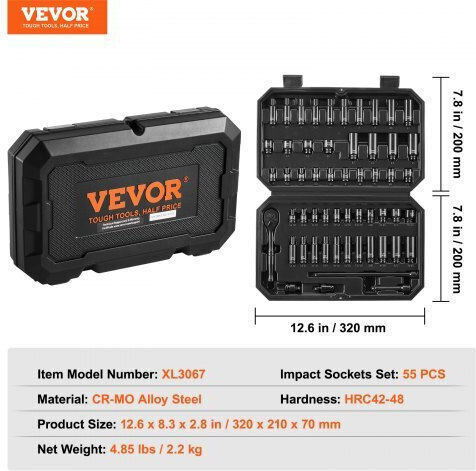 Vevor Καρυδάκια Αέρος Εξάγωνα με Καρέ Υποδοχής 1/4" Σετ 55τμχ