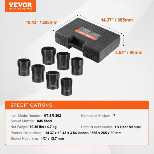 Vevor Καρυδάκια Εξάγωνα με Καρέ Υποδοχής 1/2" Σετ 7τμχ