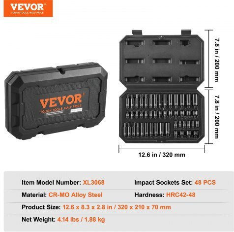 Vevor Καρυδάκια Αέρος Εξάγωνα με Καρέ Υποδοχής 1/4" Σετ 48τμχ