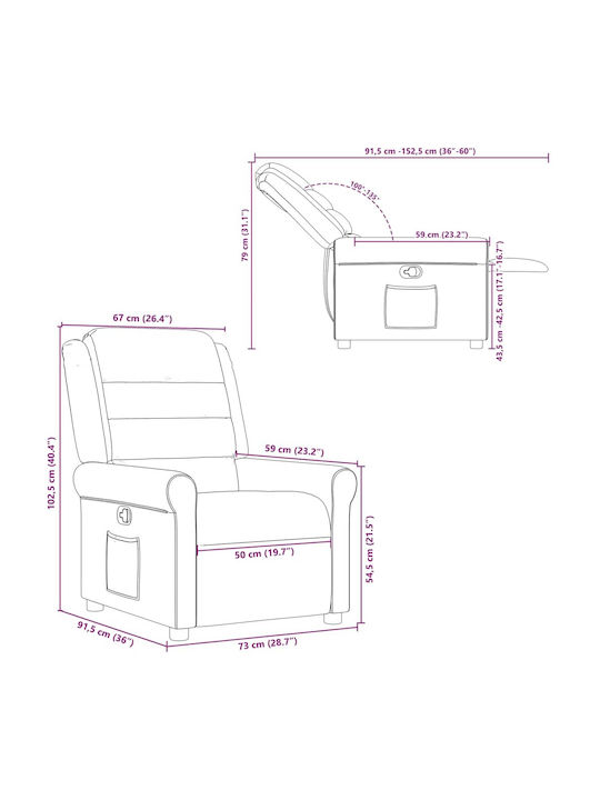 Relax Armchair with Footstool Cream 73x91.5x102.5cm