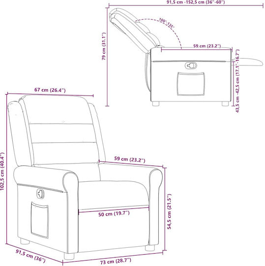Relaxsessel mit Fußhocker Cream 73x91.5x102.5cm