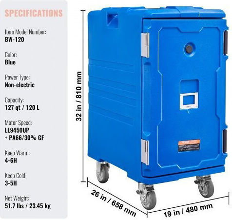 Vevor Μονωμένο Φορητό Δοχείο Φαγητού 120l Στοιβαζόμενο Catering Spbwxlslldperawodv0